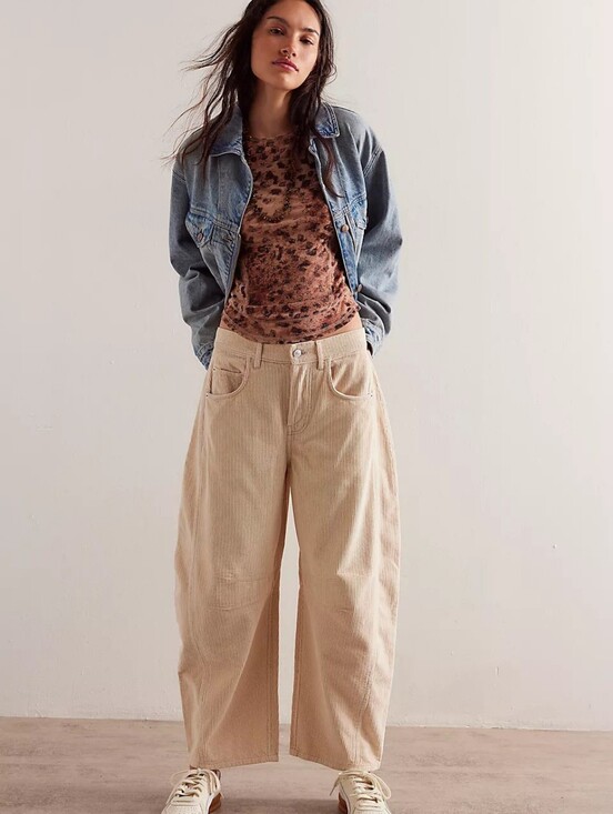 Free People Pants - Free People We The Free Good Luck Mid-Rise Cord Barrel Pants Cream Beige Sz 31